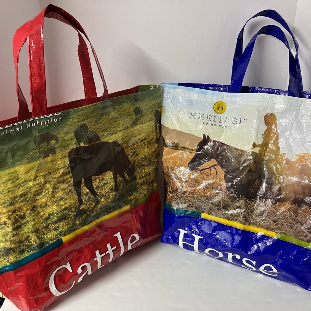 Animal Feed Sac Tote Bags, 2 Bags, Cattle/Horse, Handmade/Upcycled/Sustainable
